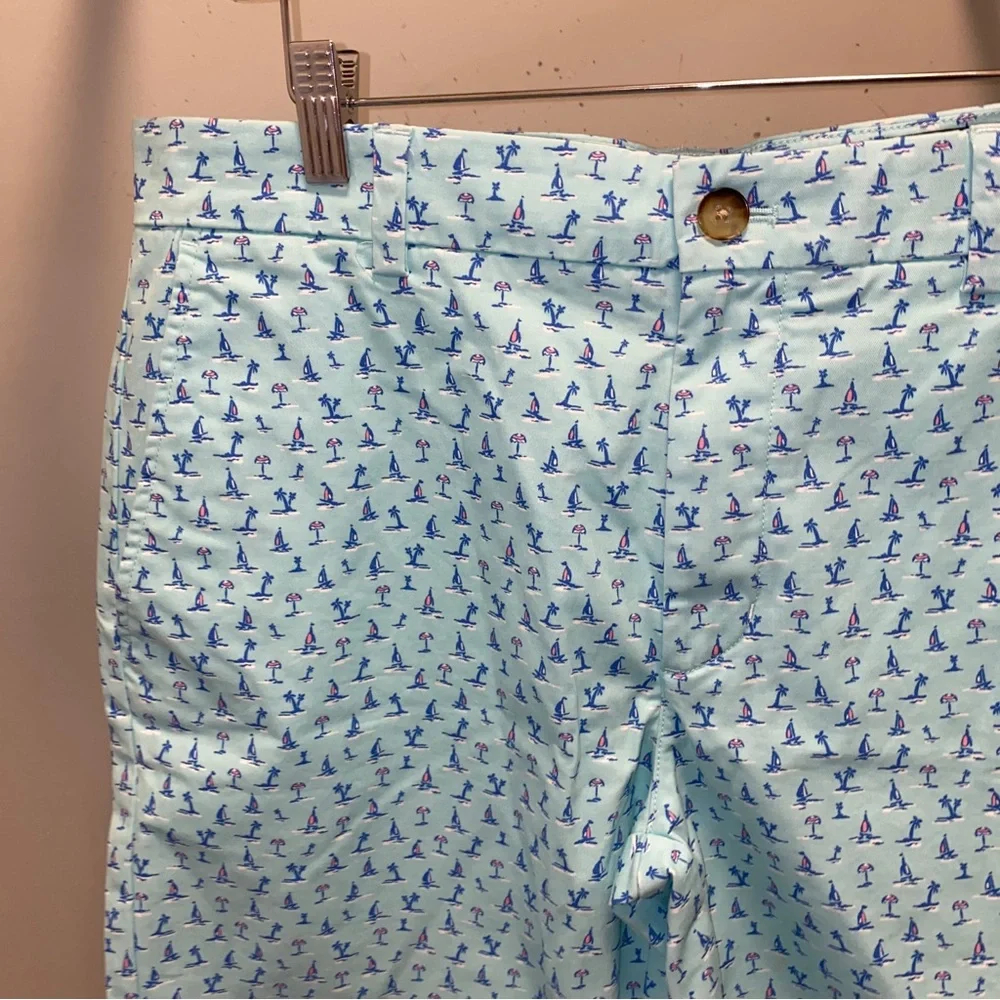 Vineyard Vines Mens Breaker Shorts Sea Splash Blue Palm Tree Boat Size 32 9”